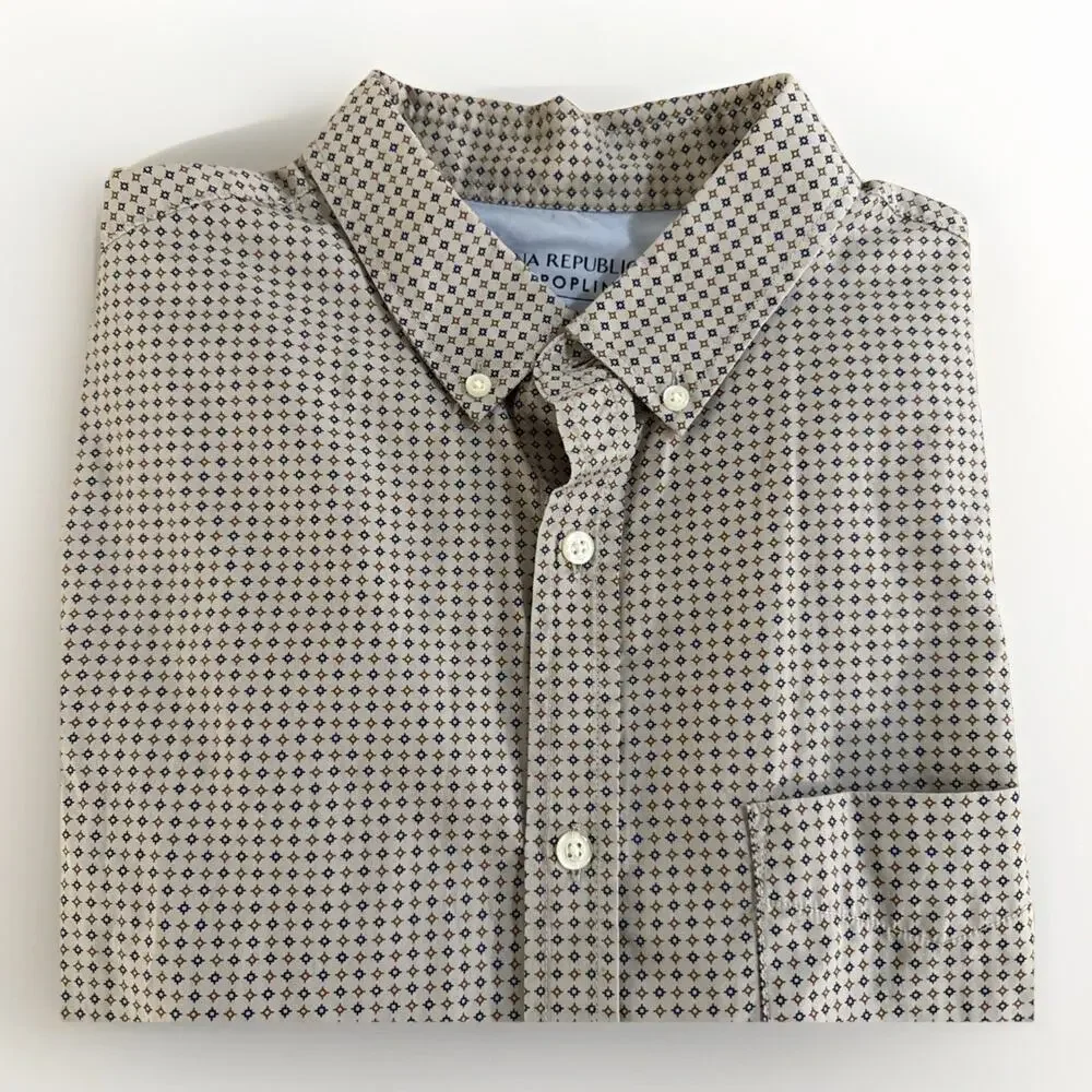 Banana Republic Luxe Poplin Shirt Mens L Gray Camden Standard Fit Button Down
